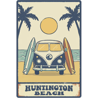 Huntington Beach  CA   Beach Van retro van on beach two surf boards Sticker