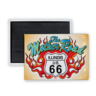 Illinois   Mother Road Flame Rectangle Badge Magnet
