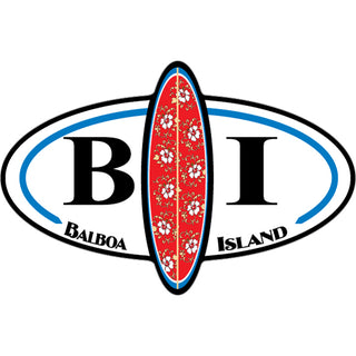 Balboa Island Oval with Surfboard Sticker