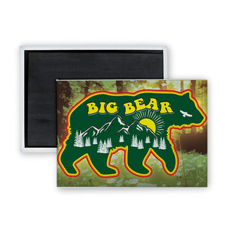 Big Bear   Green Bear Retro Rectangle Badge Magnet