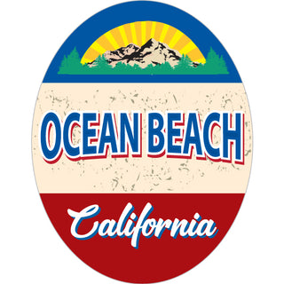 Ocean Beach  California   Blue White Red Stripe Oval Sticker