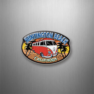 Huntington Beach Red Bus Oval 3D Magnet