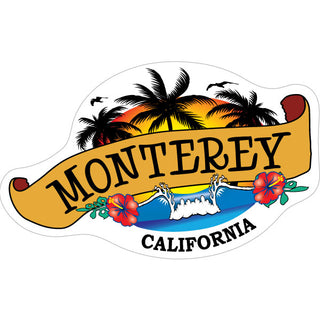 Monterey  California   Wave & Palm Trees Scroll Sticker