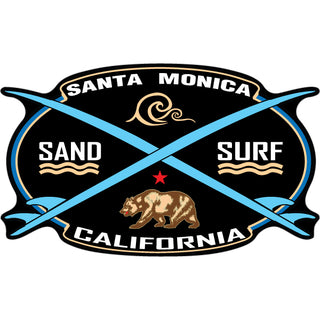 Santa Monica  California   Sand Surf Wave Bear Crossing Boards Sticker