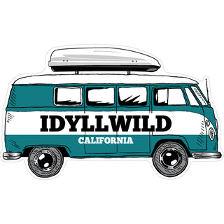 OK4 Idyllwild  CA Teal Bus Side View (00851) Sticker