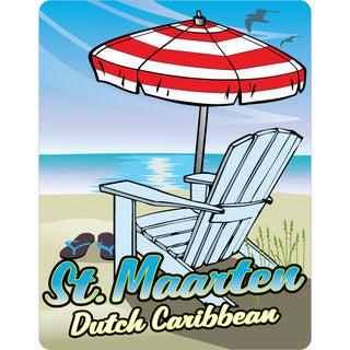 St Maarten Dutch Caribbean Umbrella Beach Chair Scene Sticker