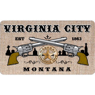 Virginia City MT Duel Pistols with Marshall Badge mini Sticker