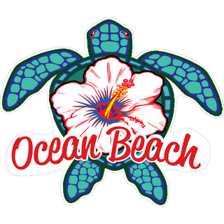 Ocean Beach  CA   Blue Turtle White Flower Sticker