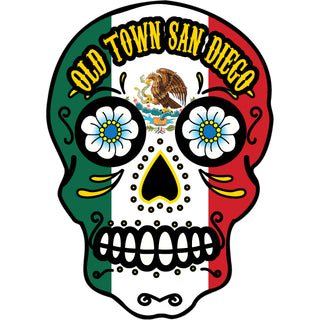 Old Town San Diego   Mexican Flag Sugar Skull Sticker
