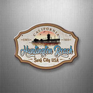 HUNTINGTON BEACH Vintage Pier Silhouette 3D Magnet