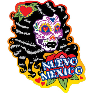 Nuevo Mexico Black Hair Sugar Skull Sticker