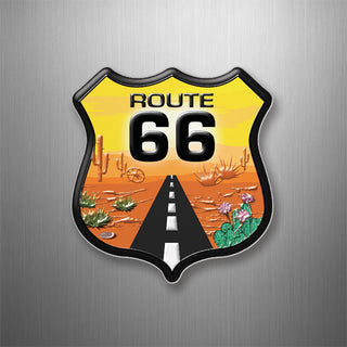 Route 66 Desert Road on Shield Vertical 3D Magnet