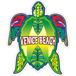 Venice Beach CA Green Sea Turtle with Red Flowers Sticker