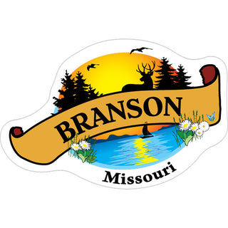 OK4 Branson MO Banner with Lake and Pine Trees (00323) Sticker