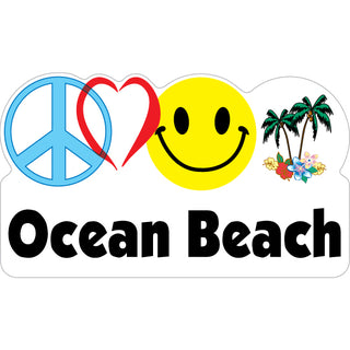 Ocean Beach   Peace Heart Happy Palms Sticker
