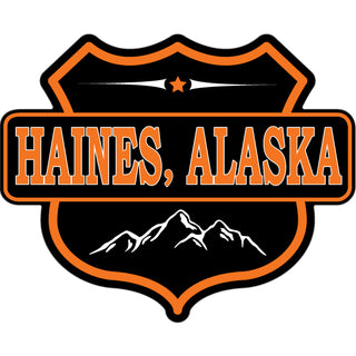Haines Alaska   Black And Orange Shield Sticker