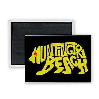 Huntington Beach   Yellow Letter Bear Rectangle Badge Magnet