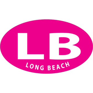Hot Pink Euro   Long Beach LB Euro Oval   Hot Pink White Letters Sticker