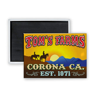 Toms Farms Corona CA   Cowboy Sunset Rectangle Badge Magnet