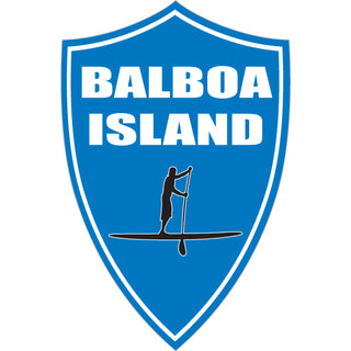 Balboa Island Vertical Blue Shield with Paddleboard Sticker