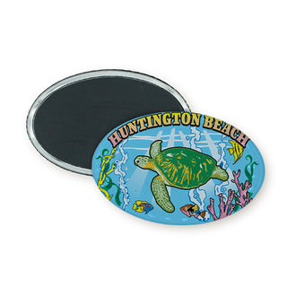 Huntington Beach Sea Turtle Oval Badge Magnet