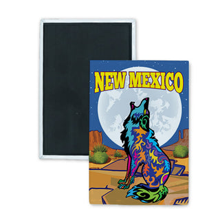 New Mexico   Colorful Howling Coyote Rectangle Badge Magnet