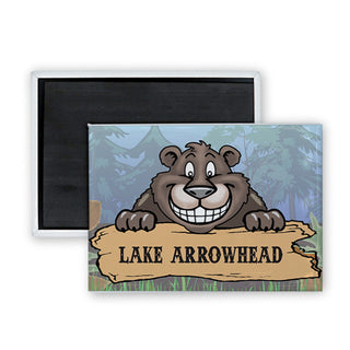 Lake Arrowhead   Smiling Brown Bear Log Rectangle Badge Magnet
