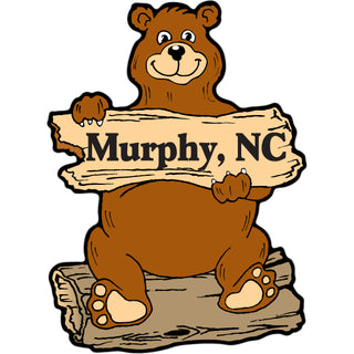 MURPHY NC BEAR ON LOG HOLDING SIGN Sticker