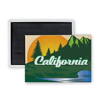 California Angled Green Mountains Sunset Rectangle Badge Magnet