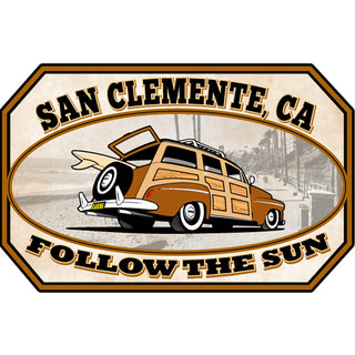 San Clemente  CA   Woody Follow The Sun Sticker
