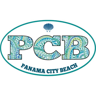 OK3 Panama City Beach Euro Oval with Paisley Letters Sticker