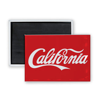 California Script on Red Background Rectangle Badge Magnet