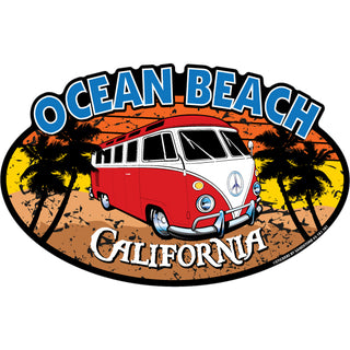 OK4 Ocean Beach  CA Red Corner Bus Distressed Oval (00161) Sticker