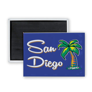 San Diego   Palm Tree Purple Background Rectangle Badge Magnet