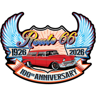 Route 66 Sgield Red Car Wings Centennial Sticker