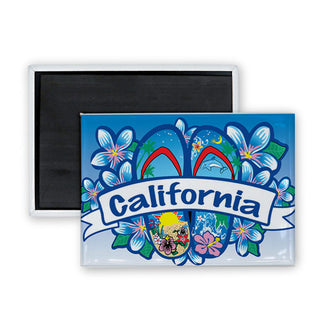 California Flip Flops with Flowers Rectangle Badge Magnet