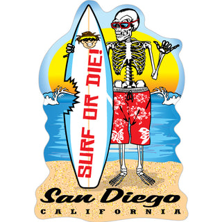 OK4 San Diego Ca Surf or Die Skeleton Sticker