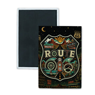 AMBOY   Route 66 Shield Icons Night Rectangle Badge Magnet