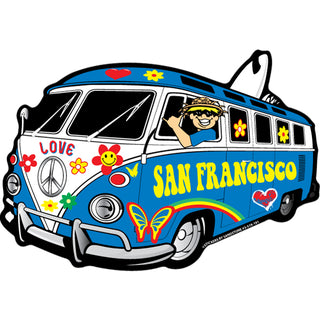 OK4 San Francisco  CA Hippie Bus w Surfboard (00519) Sticker