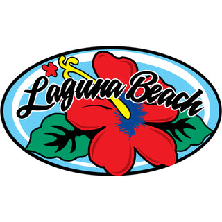 Laguna Beach   Red Hibiscus Oval Sticker