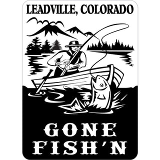 Leadville Colorado Vintage Gone Fish'n Black & White Vert Sticker