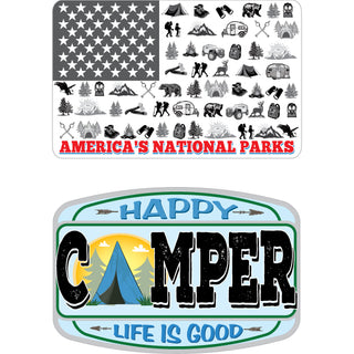 Novelty   America Camping 2 up Sticker