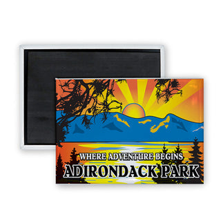Adirndack Park   Retro Lake Scene Where Adventure Begins Rectangle Badge Magnet