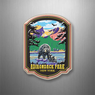 Adirondack Park New York   Bear Family in Mountain Stream 3D Magnet