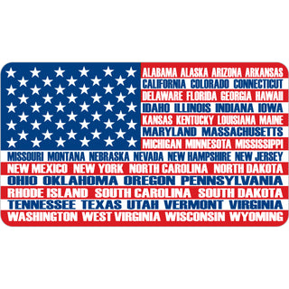 Patriotic   State Names on United States Flag Sticker