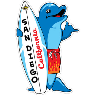 San Diego  California   Standing Surfboard Dolphin Sticker