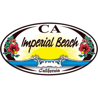 Imperial Beach CA Wave and Sun Hibiscus Oval Sticker