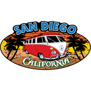San Diego Red Bus On Oval Sticker