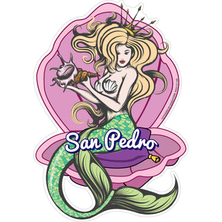 San Pedro Mermaid in Shell Brown Hair Sticker