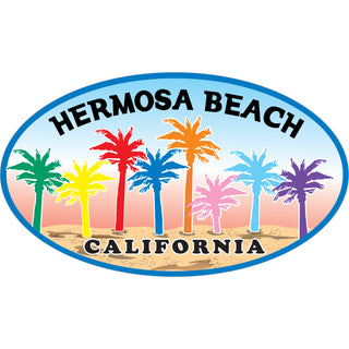 Hermosa Beach  California   8 Colored Palms Oval Sticker